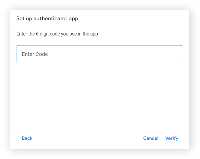 输入来自 Google Authenticator 应用的代码的画面