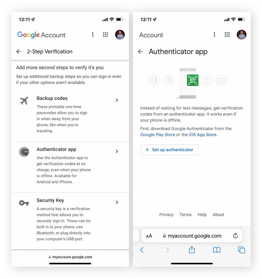在 iOS 上用 Google Authenticator 设置 Google 帐户的
2FA。