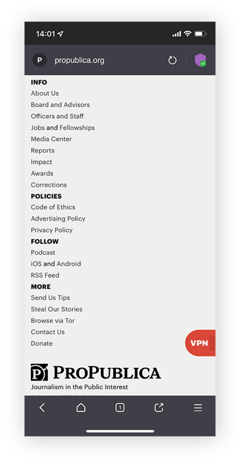 通过暗网使用Tor浏览器匿名访问ProPublica